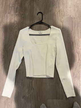 Abercrombie & Fitch Cream Ribbed Square-Neck Long Sleeve Top